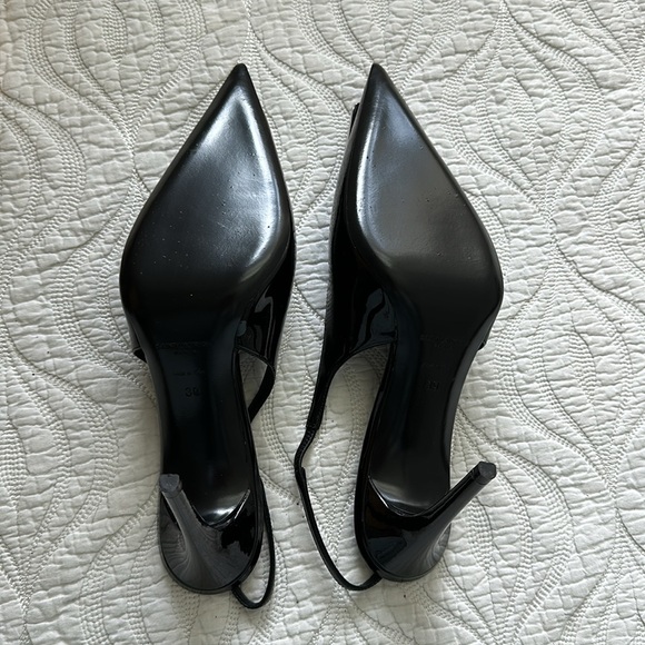 SAINT LAURENT Avenue Slingback Pumps Patent Black Leather - Picture 6 of 8